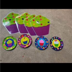 Bright Cupcake Party Plates and Cupcake placemats - Pink & Green